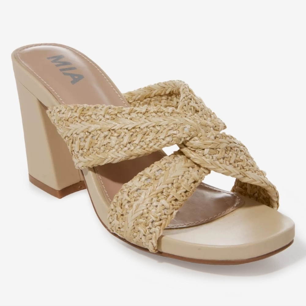 Mia NWOT Raffia Twist Slip-on Heels Women's Size 8.5M